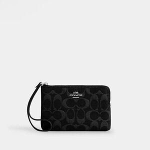 Coach Corner Zip Wristlet In Black Signature Denim NWT